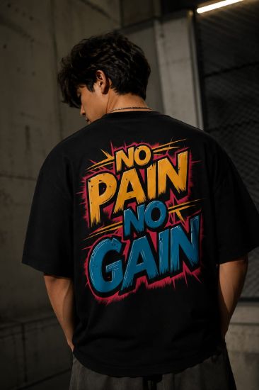 Picture of No Pain No Gain Oversized T-Shirt | Motivational Gym Graphic Tee | Premium 260 GSM Cotton Unisex