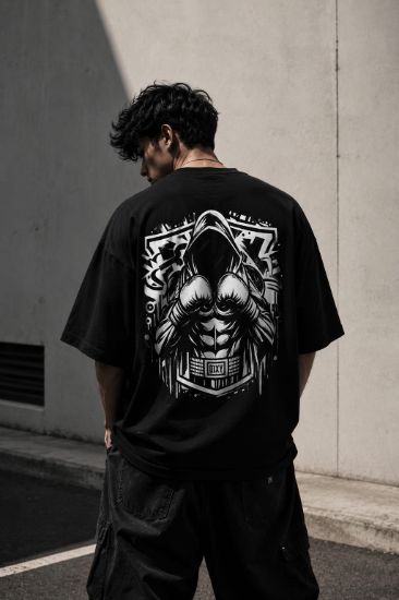 Picture of Shadow Fighter Oversized T-Shirt | Warrior Graphic Streetwear Tee | Premium 260 GSM Cotton Unisex