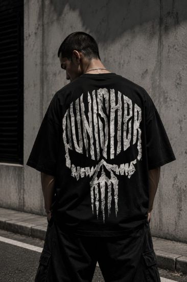 Picture of Punisher Skull Oversized T-Shirt | Dark Streetwear Graphic Tee | Premium 260 GSM Cotton Unisex