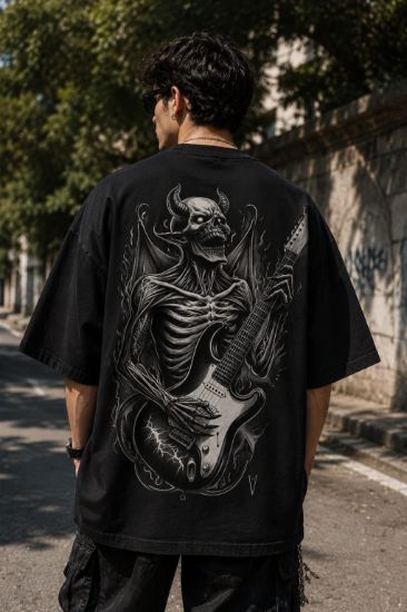 Picture of Demon Guitarist Oversized T-Shirt | Rock Metal Graphic Tee | Premium 260 GSM Cotton Unisex