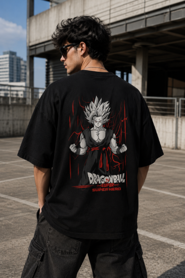 Picture of Dragon Ball Super Anime Oversized T-Shirt – Black Cotton Drop Shoulder Streetwear Tee for Men