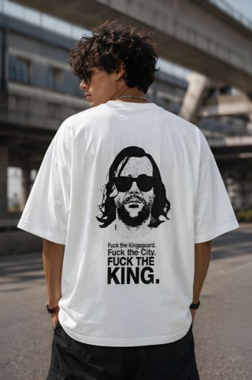Picture of Fuck the King Oversized T-Shirt – White Rebel Graphic Back Print Drop Shoulder Streetwear Tee
