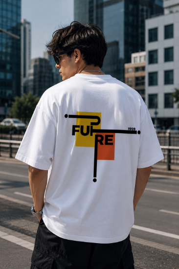 Picture of Cyborg Skull Oversized T-Shirt – White Futuristic Graphic Back Print Drop Shoulder Streetwear Tee - copy - copy - copy - copy