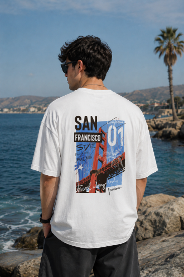 Picture of Cyborg Skull Oversized T-Shirt – White Futuristic